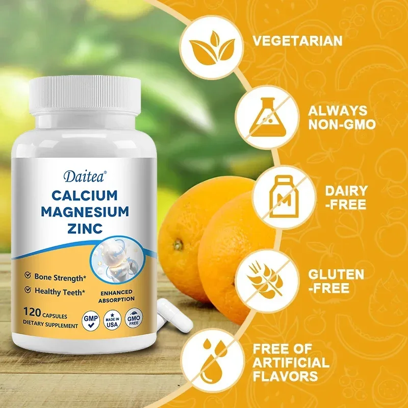 Calcium, Magnesium, Zinc Capsules, Glutamic Acid HCL, Strengthen Bones, Teeth, Heart, Nerves, Immune System Function Supplements