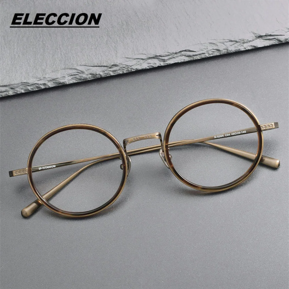 ELECCION Acatate Pure Titanium Round Optical Eyeglass Frame Men Women High-quality Classics Retro Optics Glasses Frrame N-026R