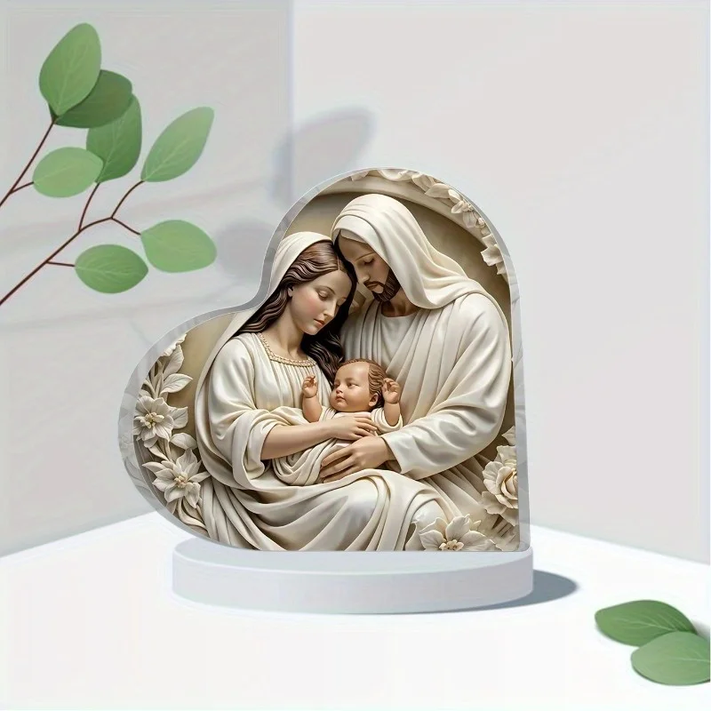 قطعة واحدة من الأكريليك على شكل قلب (4 بوصة × 4 بوصة)، زينة ميلاد يسوع لتزيين الطاولة، هدية عيد الميلاد، هدية وداع، هدية دينية #2