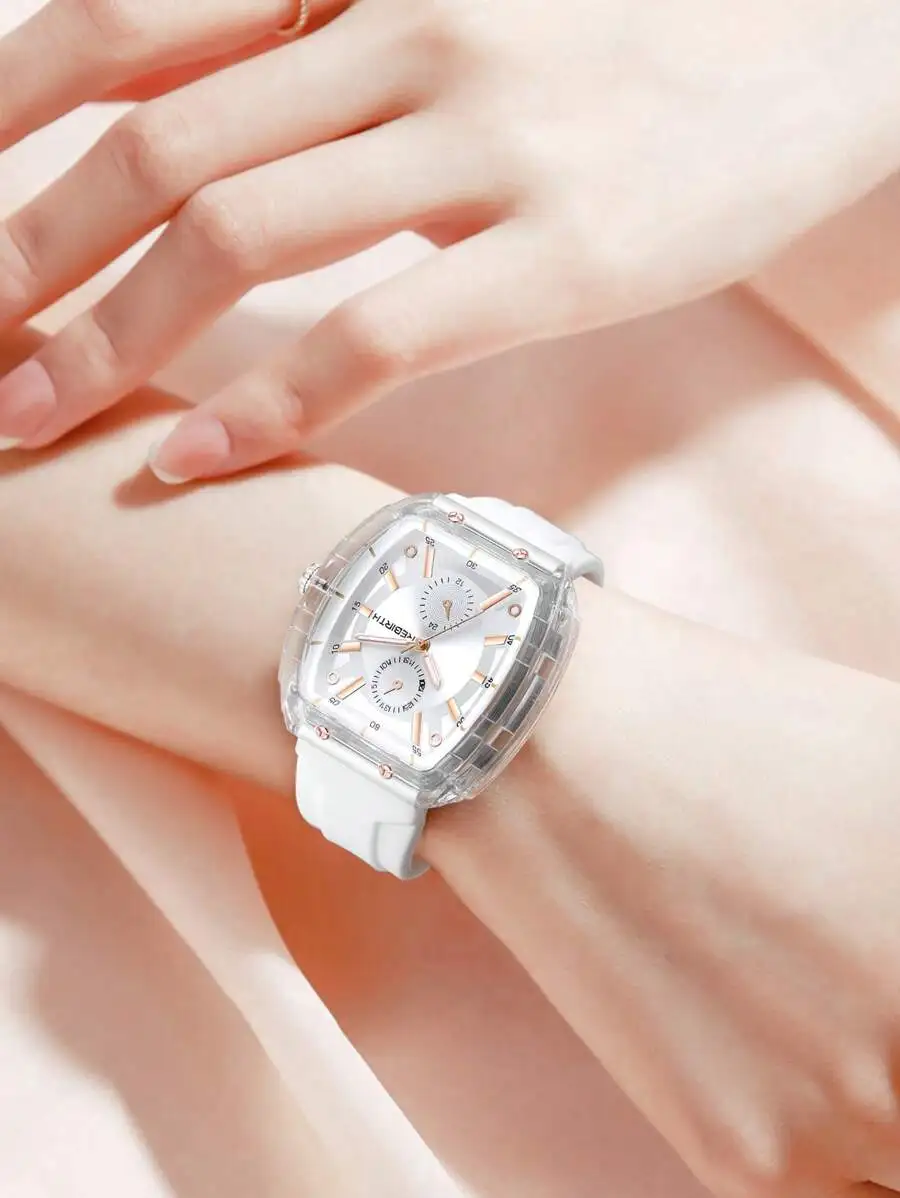 1 Pc Women's Casual Simple Fashion Wine Barrel Silicone Watch Band Quartz Movement Wristwatch, Suitable For Daily Wear