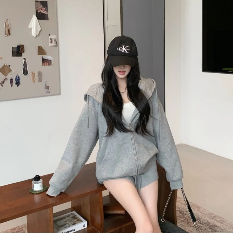 Lazy ey Losse Hoodie Casual Sweatshirt Set Vrouwen Hoge Taille orts Tweedelige Set Herfst 2025, Pendelen Sle Lange Sve