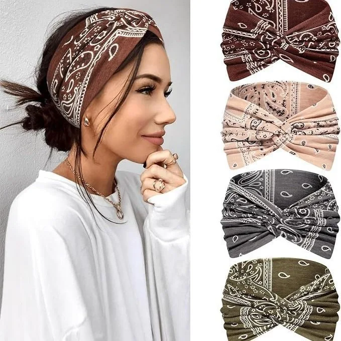 Diadema de yoga para mujer con estampado de cachemira, diadema cruzada, diadema de moda con diseño arrugado, diadema deportiva