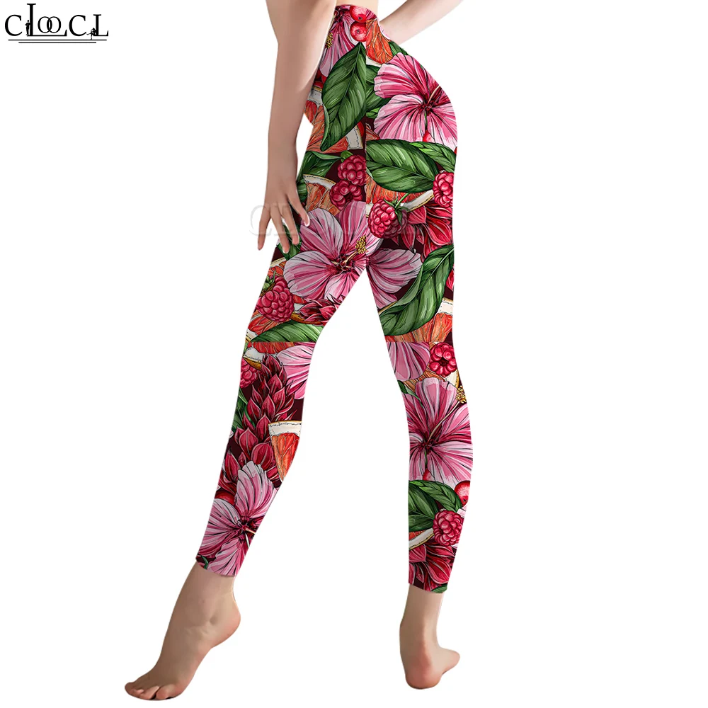 CLOOCL 3D Dames Fitness Legging Hibiscus Bloemen Afdrukken Broek Hawaiiaanse stijl Hoge taille Naadloze legging Slanke broek