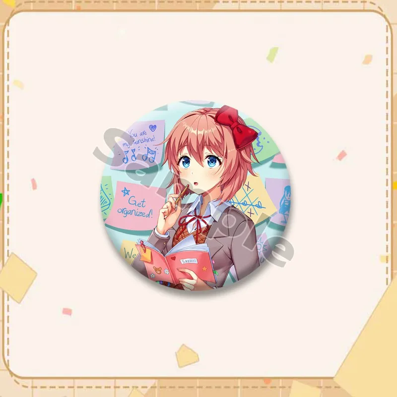 Cartoon-Spielfigur Sayori Anstecknadel Kawaii Anime-Mädchen Button-Pins Handgemachte Runde Schmuck-Brosche Sammlerstücke Geschenke – Detail 14