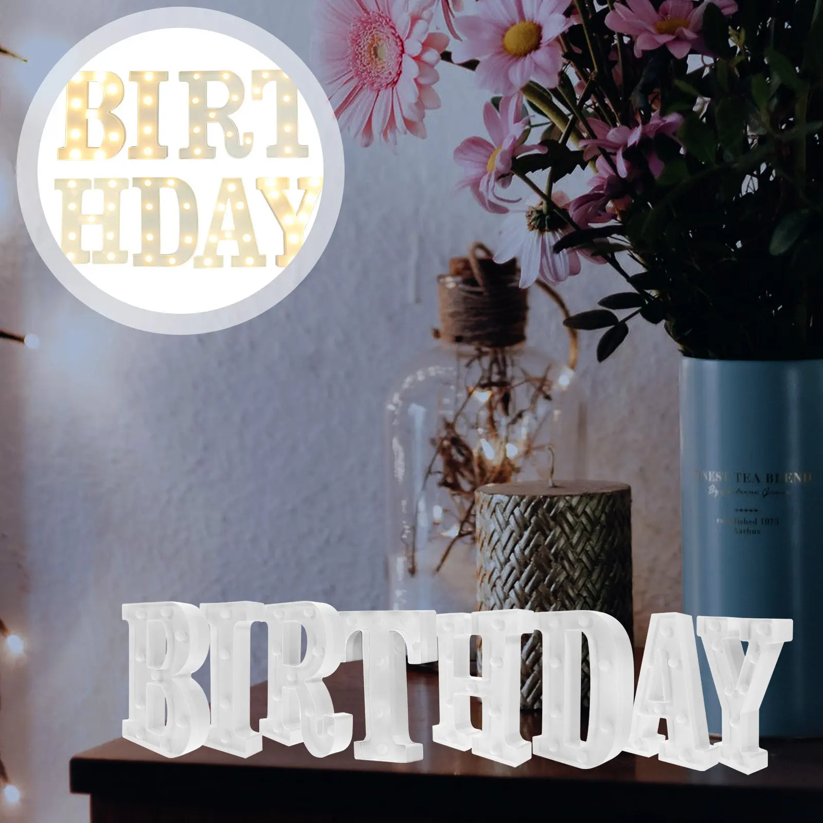 

8 шт. светодиодных букв для дня рождения, декоративные светящиеся вывески, украшения для комнаты, светящиеся буквы для вечеринок, свадеб, Рождества, Нового года