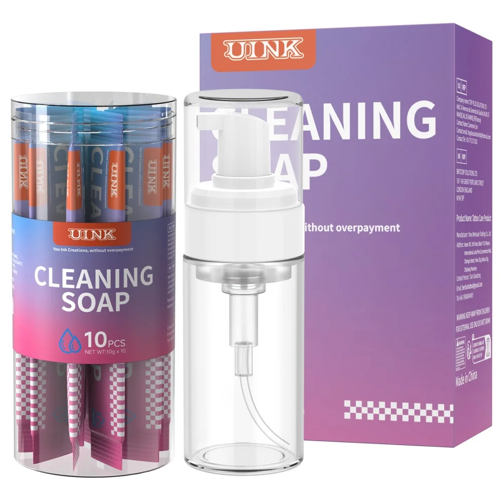 UINK Cleaning Soap 10Pcs/Box Mousse Bottle Pocket Portable Blue Soap Professional Tattoo Artists Supplies Used For Human Skin