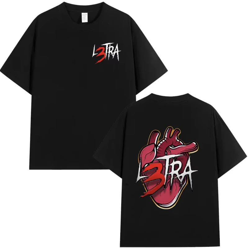 

High-quality short-sleeved T-shirts with print for both men and women from the 2025 summer album of rapper Luar La L3TRA Heart