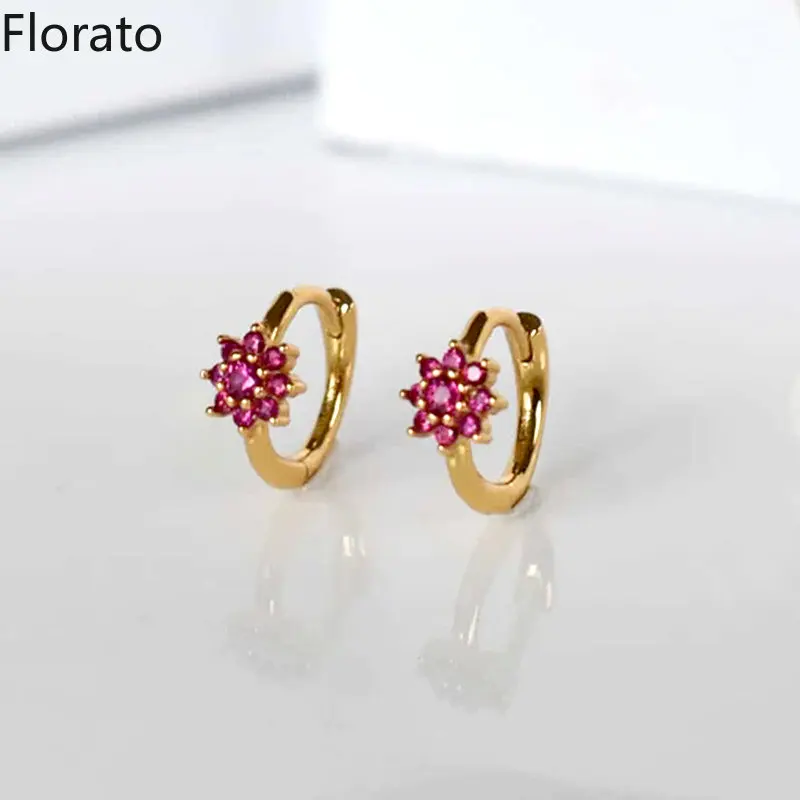 Colorful Zircon 925 Sterling Silver Ear Needle Small Daisy Windmill Wreath hoop Earrings Minimalist CZ Earrings Fashion Jewelry