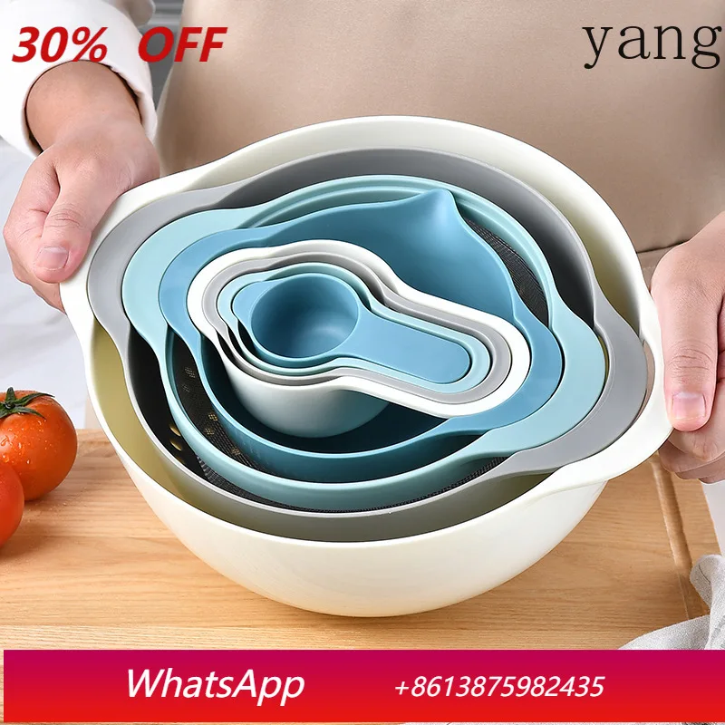 

LMM Kitchen Wash Basin Fruit Basket Rainbow Plate Measuring Cup Measuring Spoon 8-piece Set Kitchen Tools