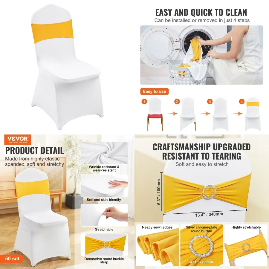 

VEVOR Strh Spandex Folding Chair Covers Universal Fitted Chair Cover with Chair Sashes Removable Washable Protective Slipcovers