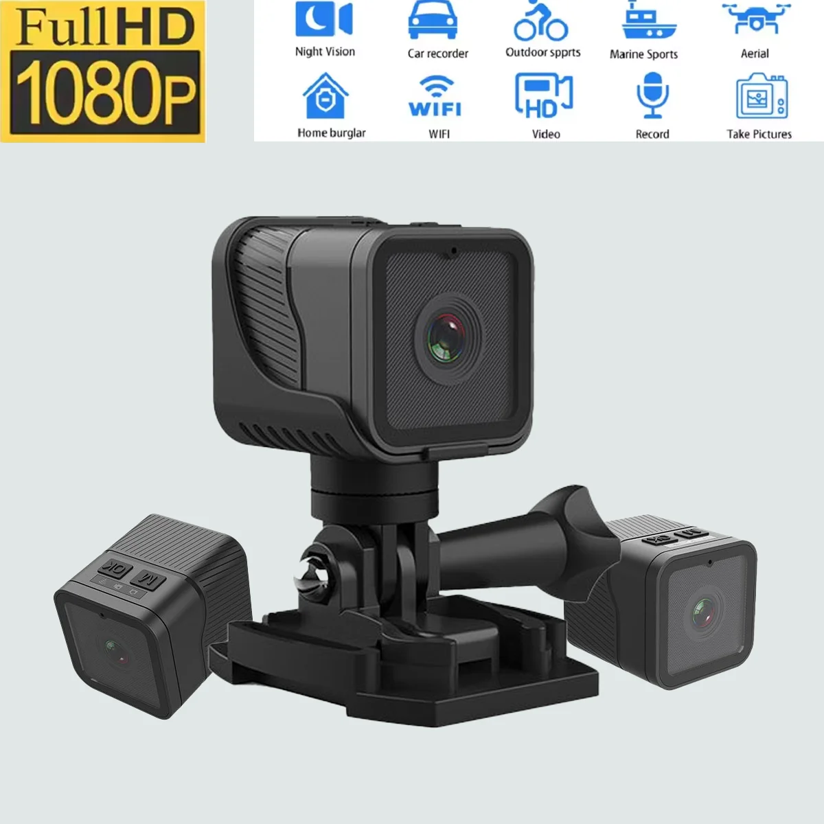 

Outdoor Action Camera 1080P HD, Waterproof for Cycling Skiing Parachute, Multi Mounts, Vlog Camera with WiFi & TF Support