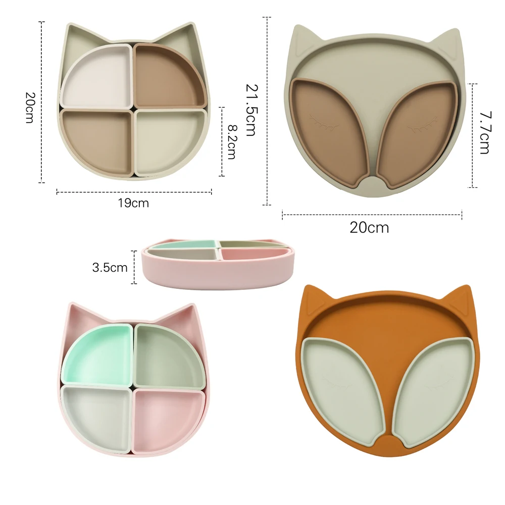 BPA-무료 실리콘 베이비 트레이 식품-학년 어린이 식기 및 고양이 디자인 분리 가능한 아기 식기