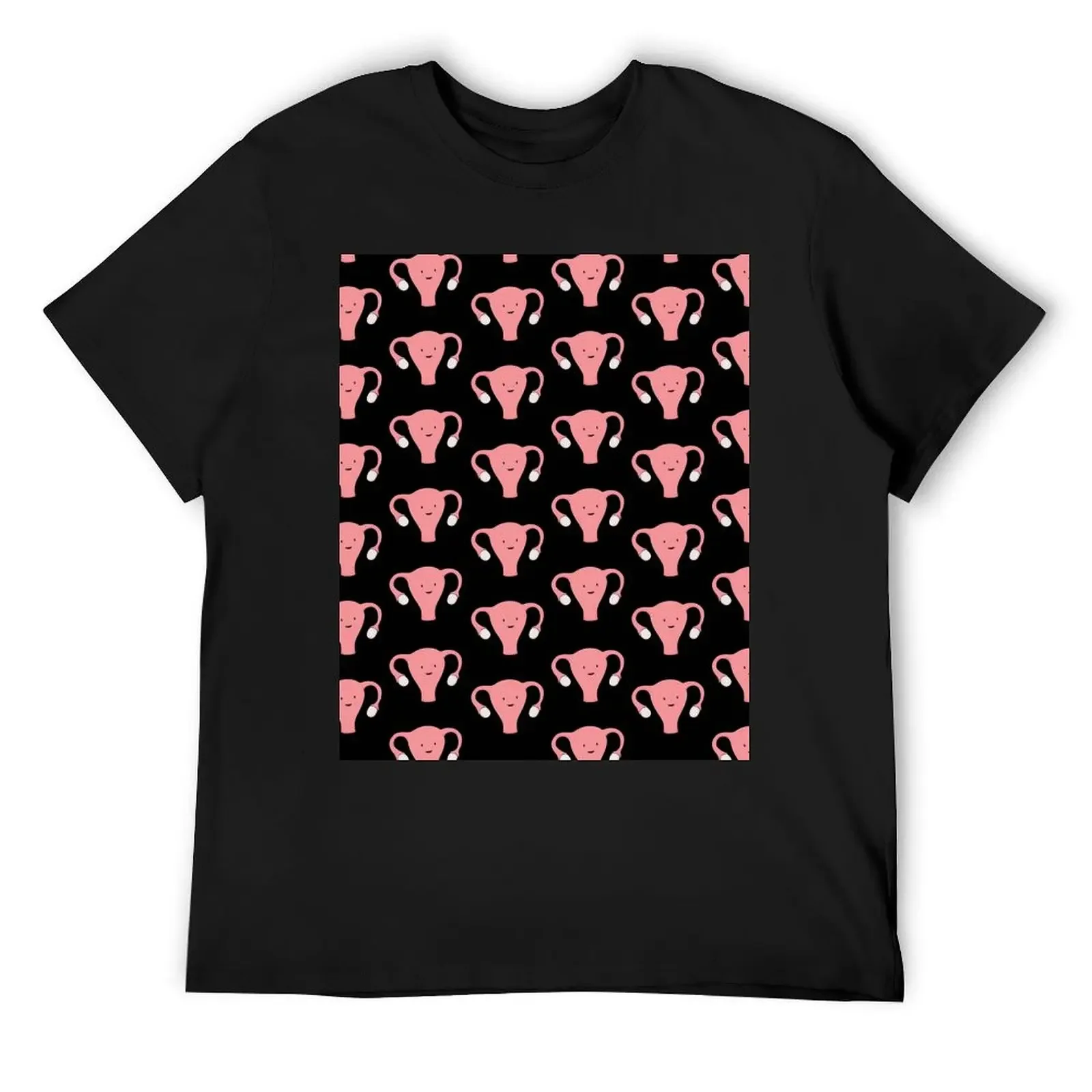 

Patterned Happy Uterus in Black T-Shirt summer top cheap stuff anime tshirt aesthetic clothes clothing for men