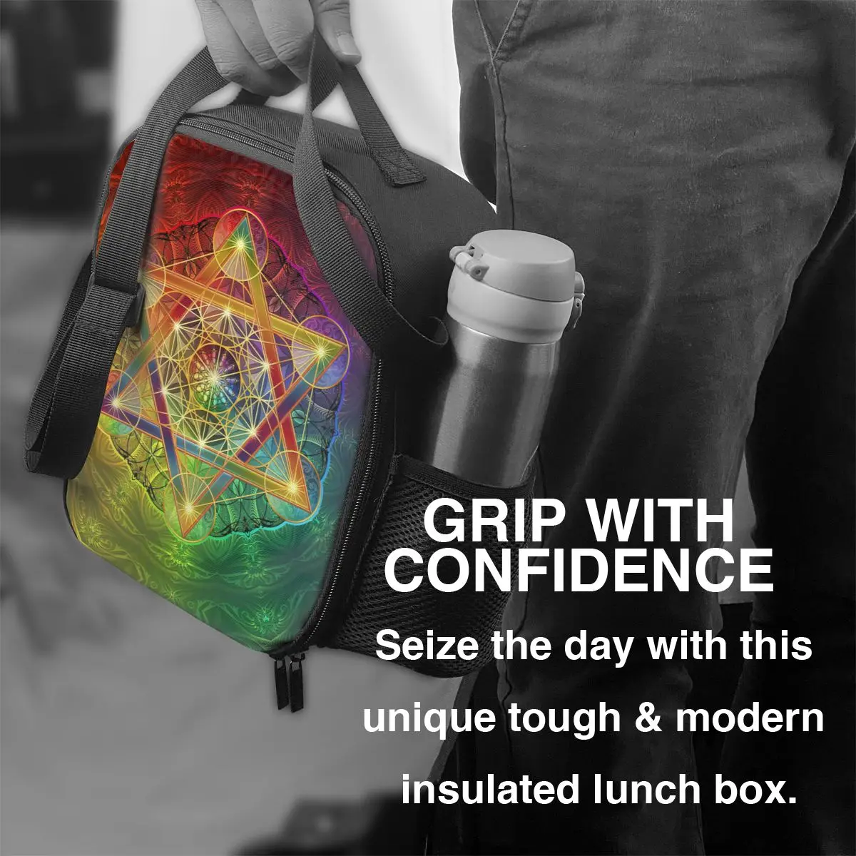 Metatron's Cube With Merkabah And Flower Of Life Lunch Boxes for Sacred Geometry Thermal Cooler Food Insulated Lunch Bag Kids