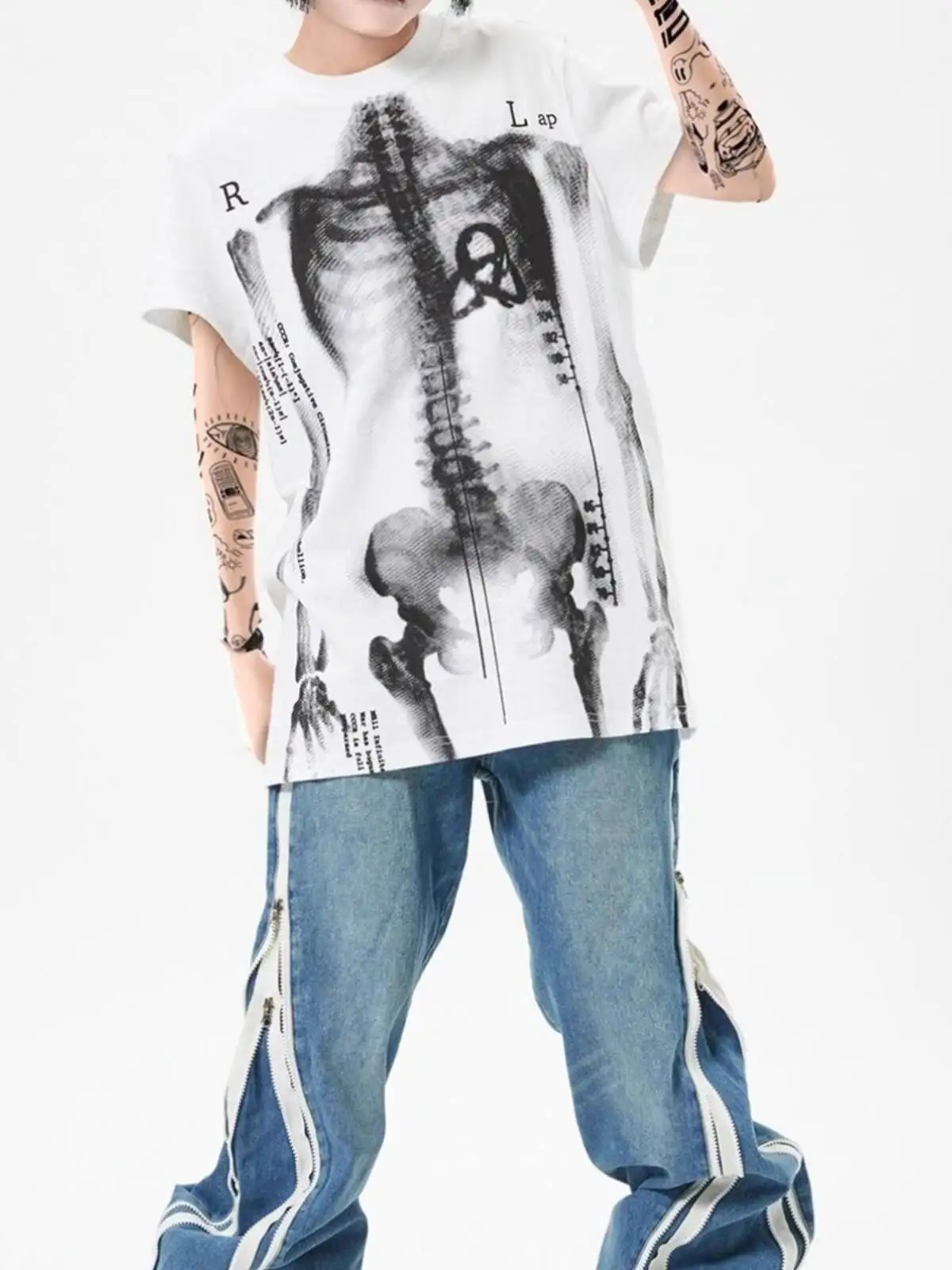 2025 nieuwe subcultuur streetwear T-shirt unisex Y2K schedelprint zwart wit Japanse punk rock zomertop