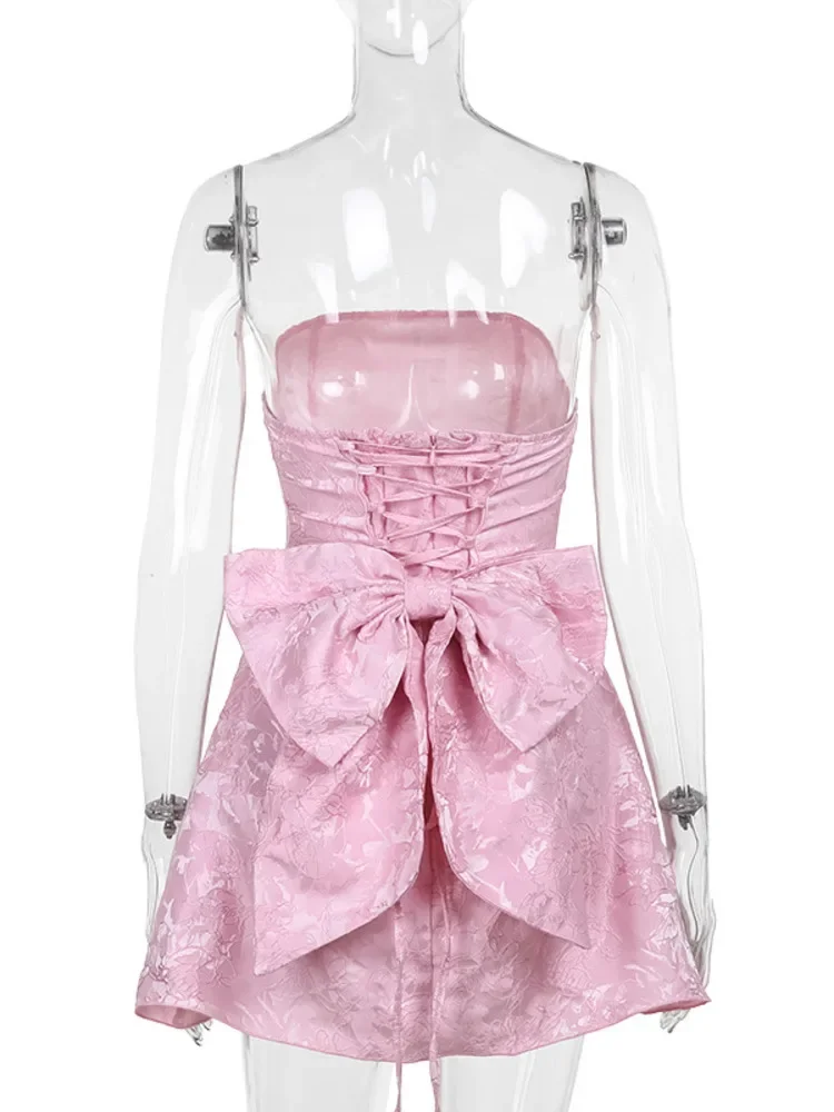 فستان قصير مثير بفيونكة بدون ظهر جديد للنساء، فستان أنيق للحفلات والنوادي بدون أكتاف بدون حمالات بدون أكمام #6