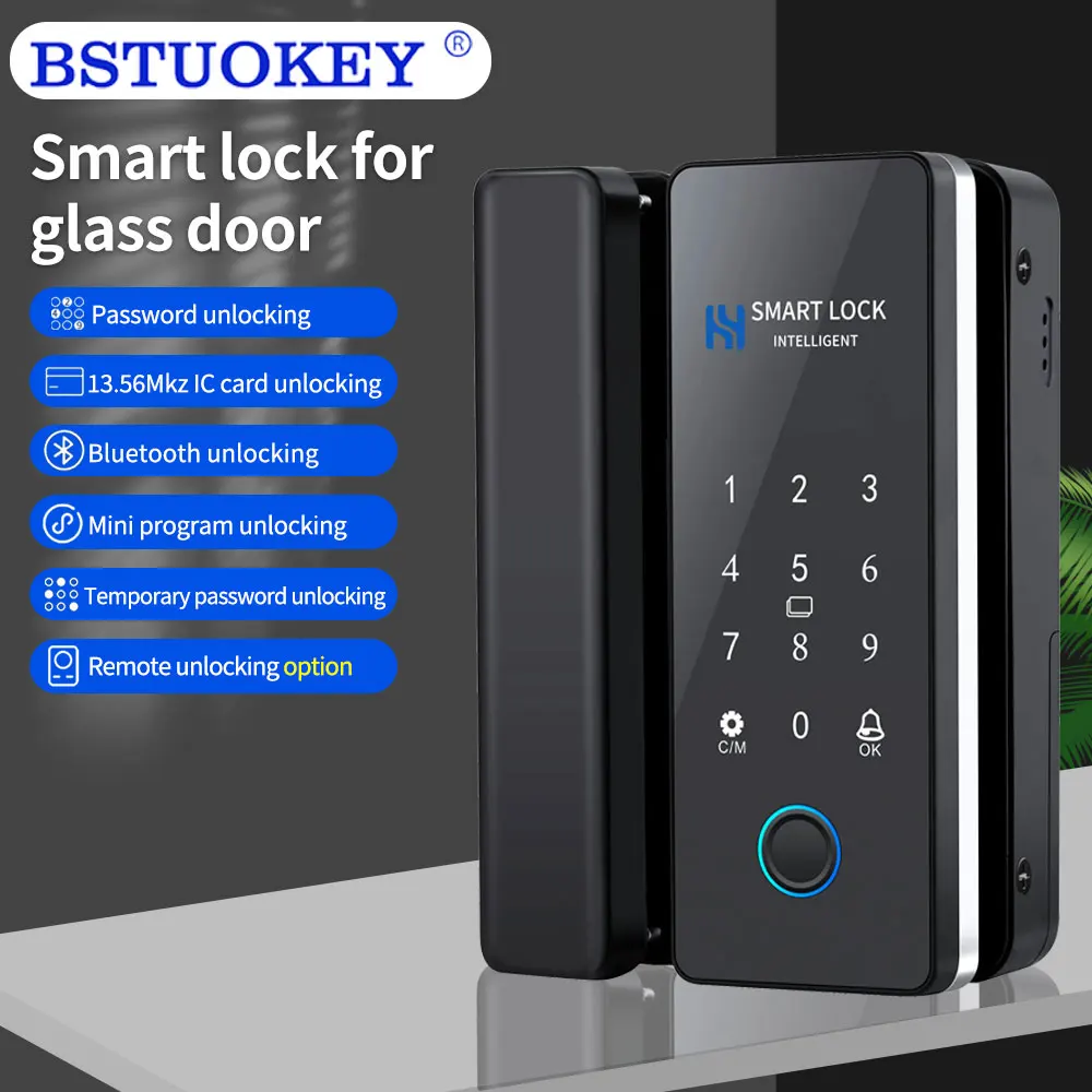 HAHA Lock APP Fingerprint Lock Bluetooth Smart Glass Door Biometric Electronic Digital Door Lock IC 13.56Mhz RFID Remote Unlock