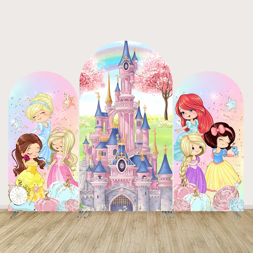 Disney princesa arco painéis de parede pano de fundo para meninas aniversário chá de bebê fontes de festa tema castelo arco capa banner