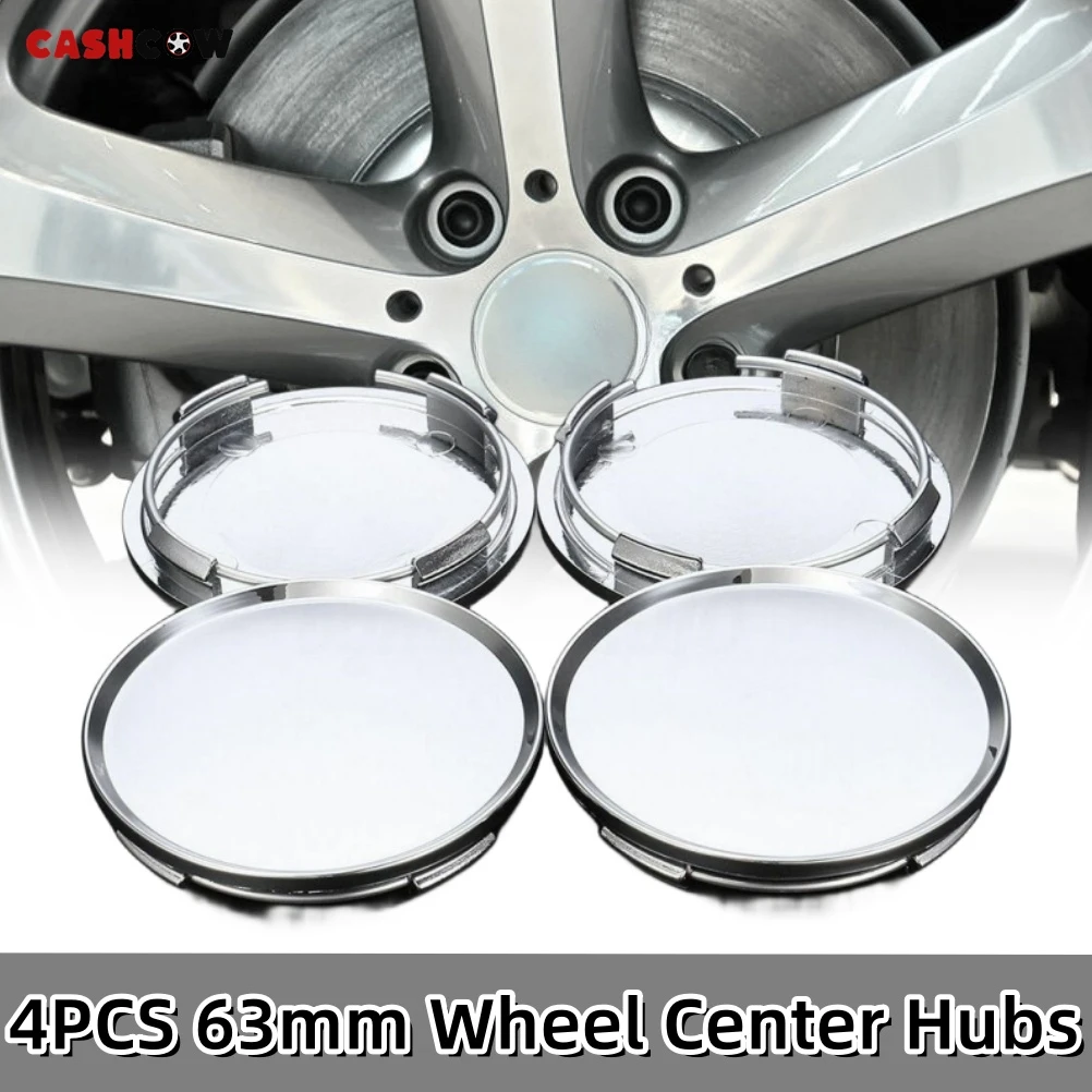 CASHCOW 4PCS Universal ABS Plastic Wheel Center Cap Hub Chrome Silver OD 63mm ID 58mm Tyre Rim Hub Cap Car Accessories