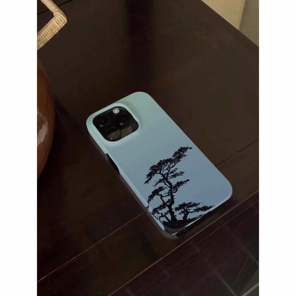 التقليدية الصينية على غرار شجرة الصنوبر الضوء الأزرق خلفية جراب هاتف آيفون 17 16 15 14 11 12 13 برو ماكس الهواء زائد الغطاء الخلفي #5