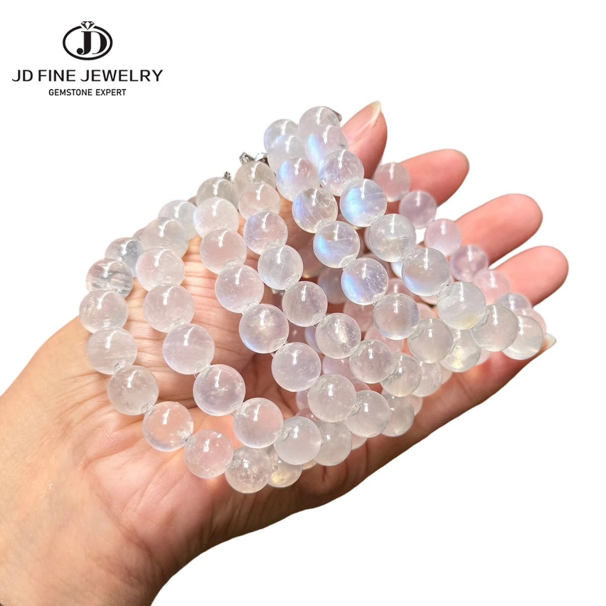  1 Pc 8A Natural Blue Moonstone Bubble Beads Copper Bracelet Handmade Jewelry Gift Women Healing Crystal Blue Sheen Bracelets