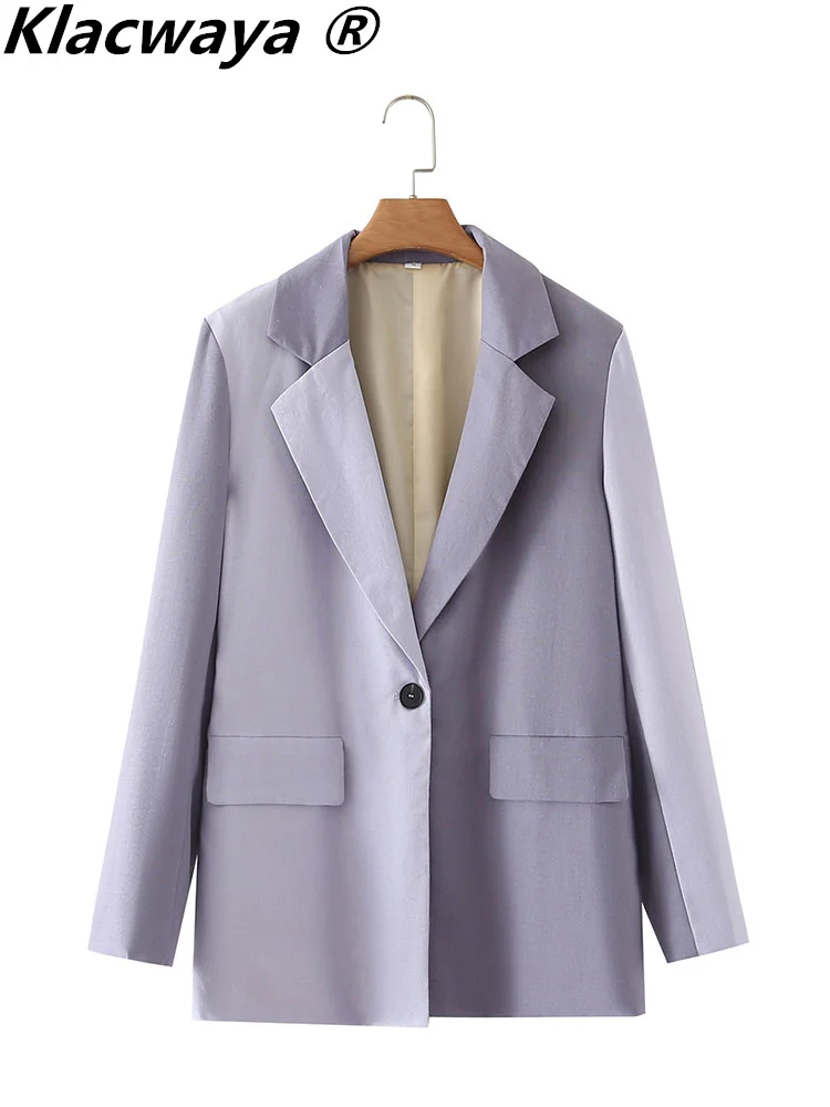 

Klacwaya Blazer Women Jacket 2022 Casual Elegant Woman Clothes Coat Spliced Color Cotton Linen Blazer Mujer