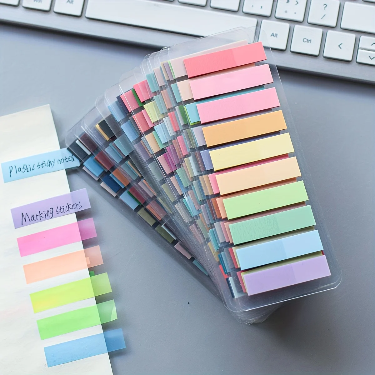 European Retro Fluorescent PET Transparent Self-Adhesive Notes, Morandi Color Coding Markers, Rectangular, Ten Mixed Colors