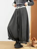 New Women's High Waist Wide Leg Cropped Pants, Retro Loose Lantern Pants, Spring Autumn Sweet Ruffled Casual Trousers. - Image 2