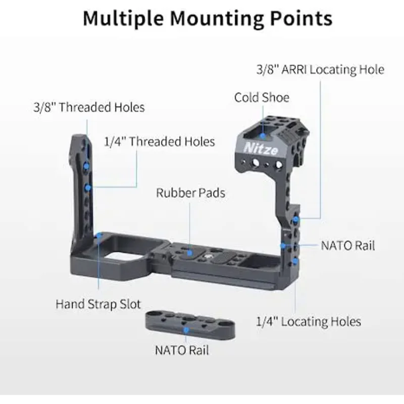 

Nitze T-C03A Canon R5C Camera Cage for Canon EOS R5C/R5 Camera Protective Frame Rig with Cold Shoe Handle 1/4 3/8 Locating Holes
