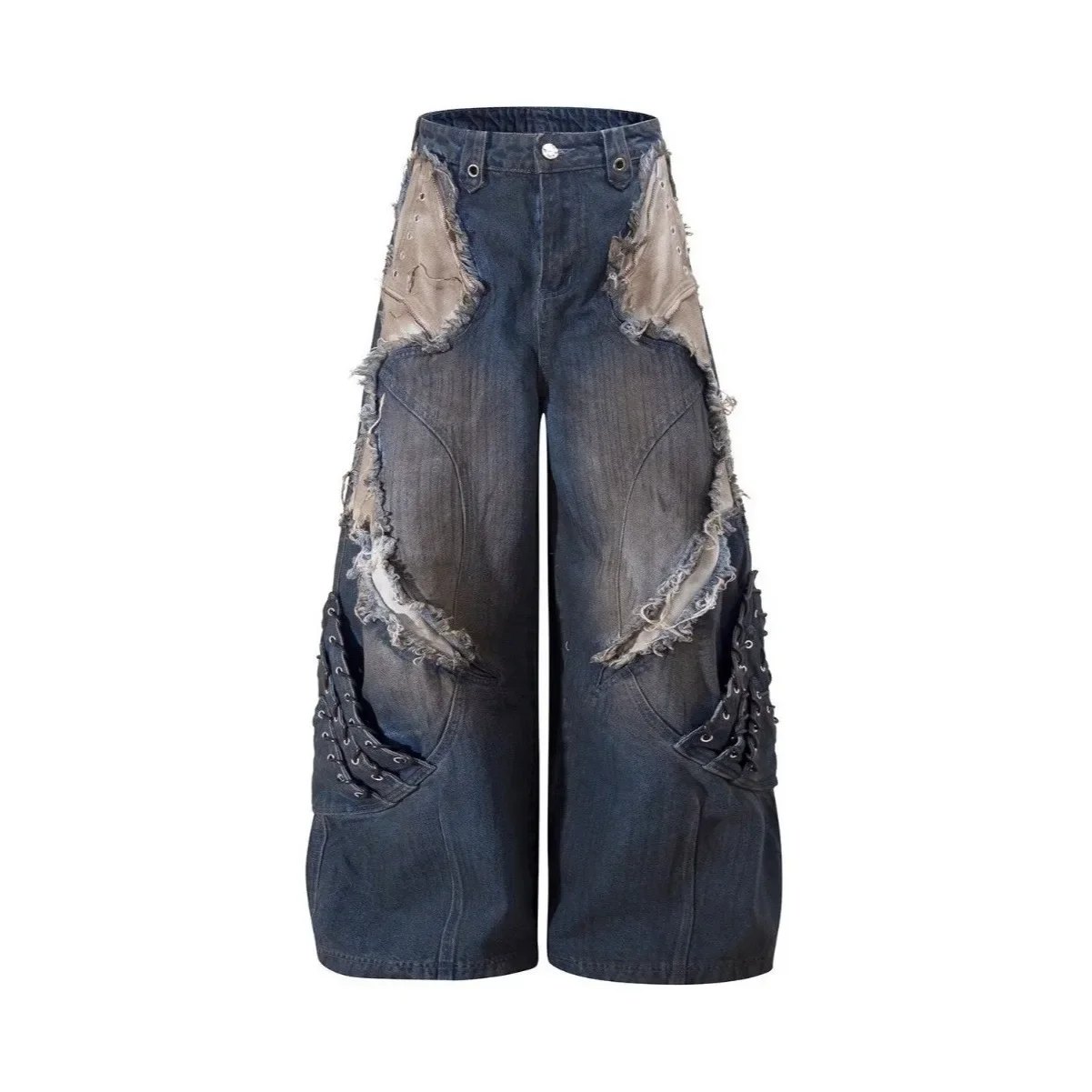 Men's Vintage Camo Cargo Jeans Loose Fit Workwear Trousers Snake Pattern Casual American Streetwear Pants