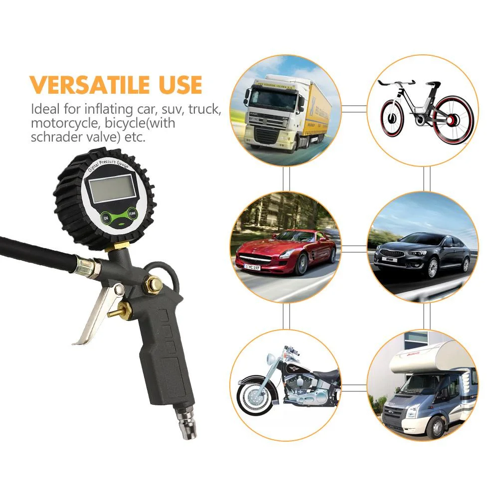 0-250PSI Air Chuck Car Digital Tire Inflator Pressure Gauge LCD Display LED Backlight Car Tire Tester Inflation Monitoring