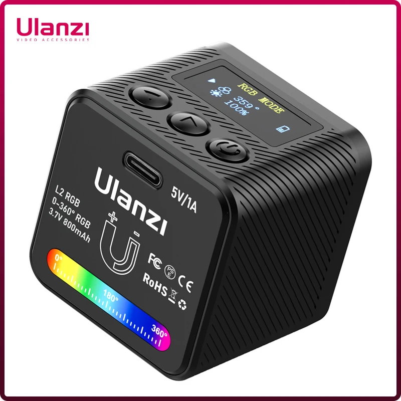 Ulanzi L2 RGB Mini COB Video Camera Light Dimmable 360° Full Color Light with Diffuser Honeycomb