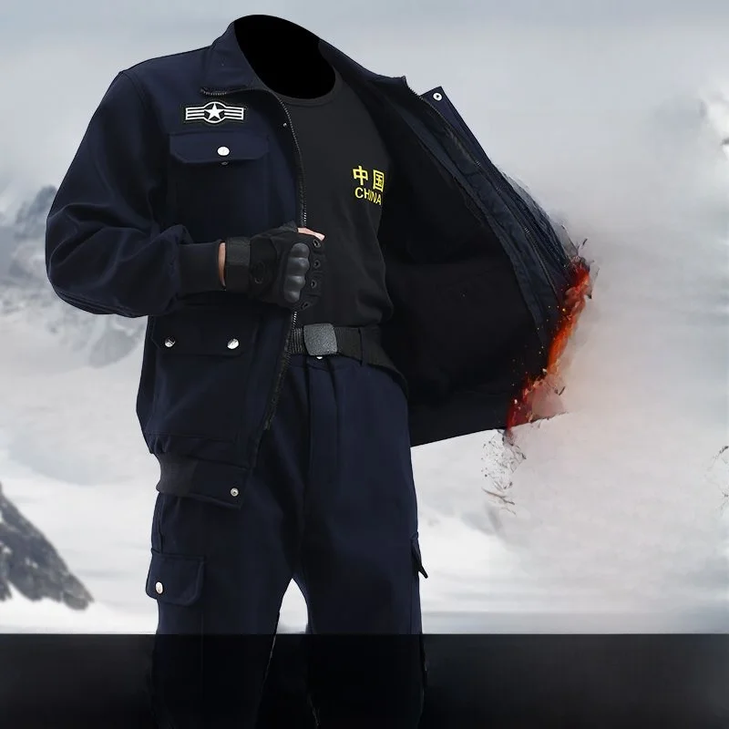 

Thiened Fce Lined Camouflage Workwear Set for Men Welding Protective Clothing Pure Cotton Labor Se Suit