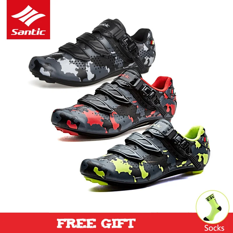 

Santic Men Camouflage Bicycle Cycling Shoes Pu Breathable Biking Shoes Auto-locking Bike Sneakers for Outdoor Road Bike Riding