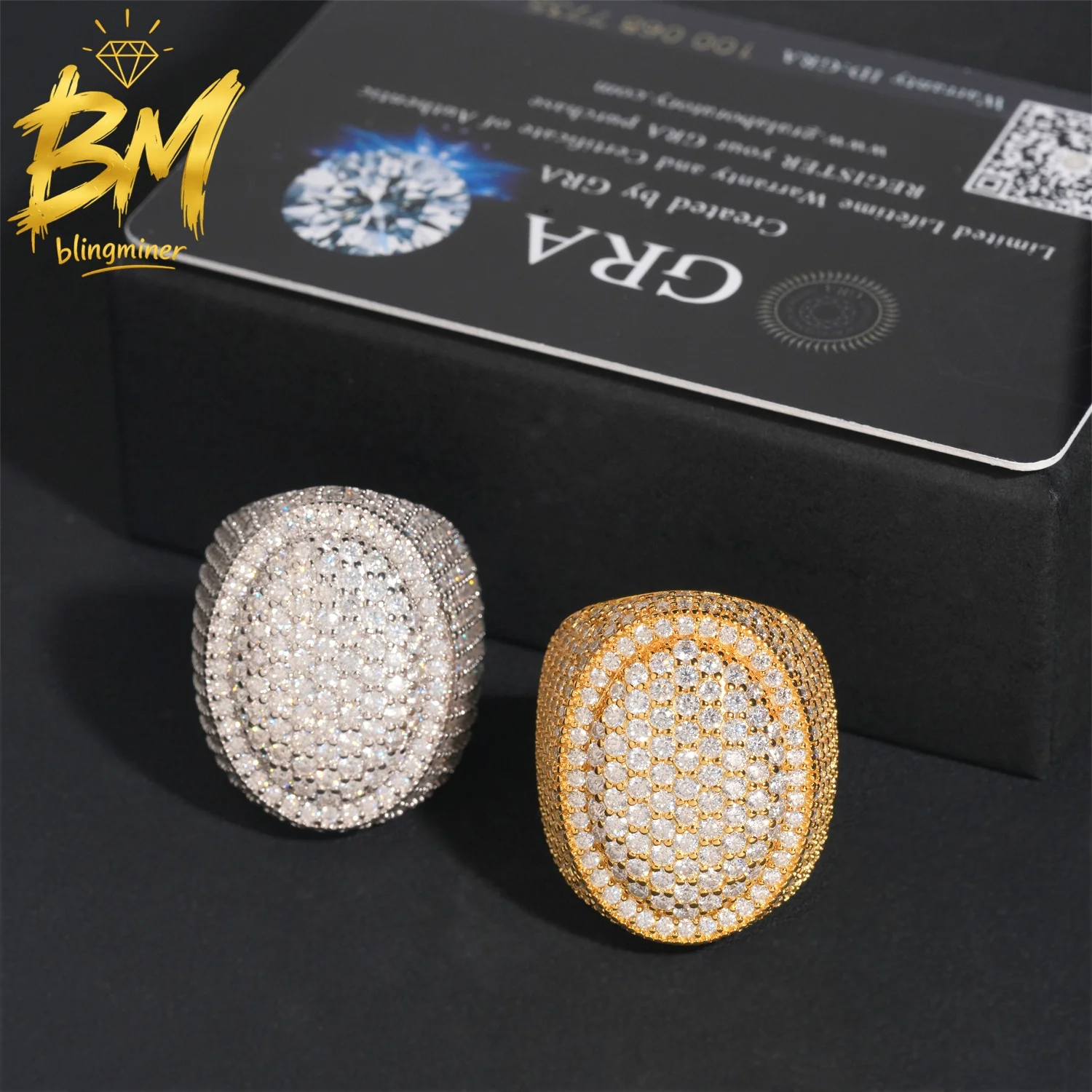 Blingminer  Iced Out VVS Moissanite Rings For Men Women S925 Silver Finger Jewelry Pass Diamonds Tester GRA Free Shipping