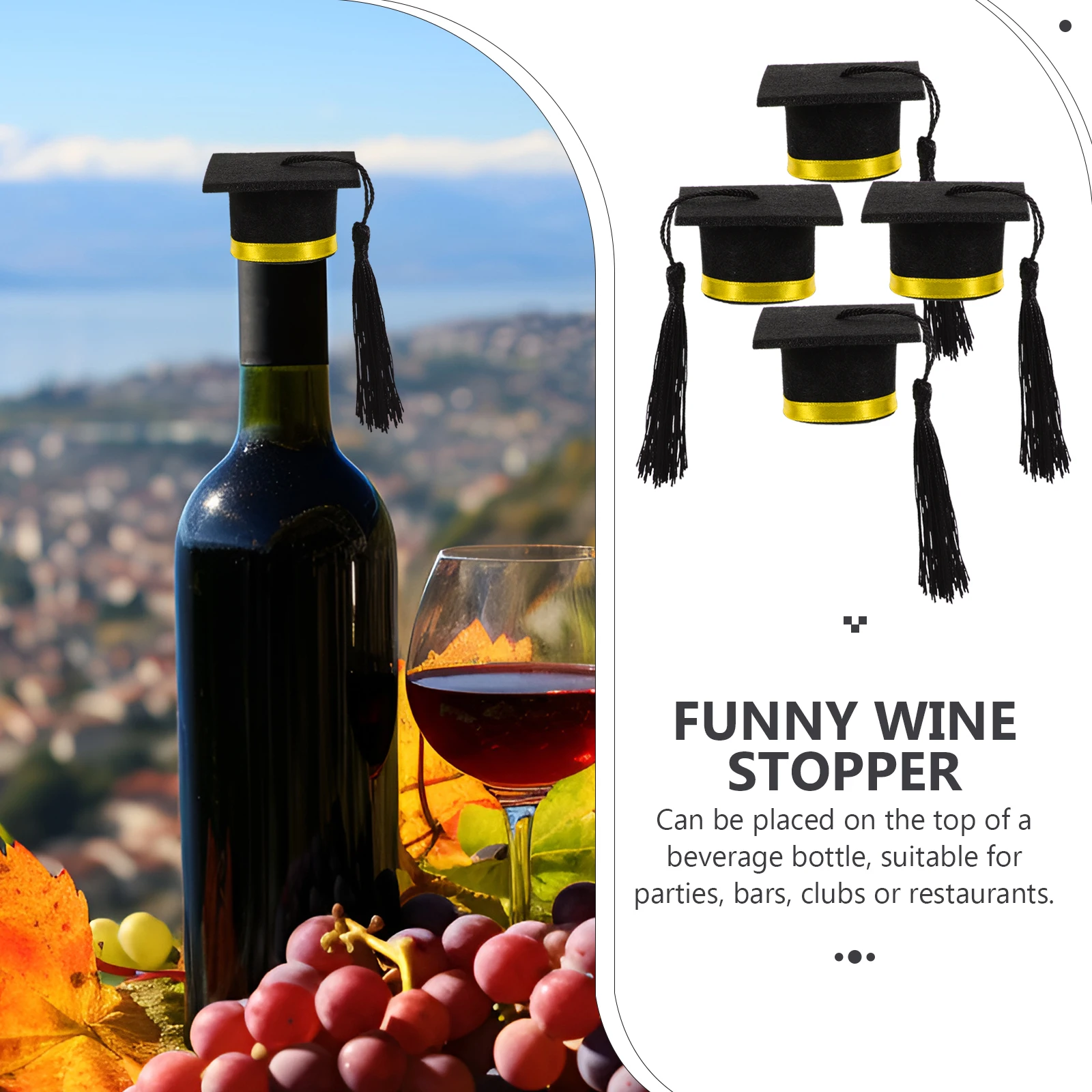 4 قطعة زجاجة التخرج القبعات العالية القبعات الصغيرة النبيذ يغطي أنيقة الاحتفال ديكور قبعة التخرج الصغيرة مضحك النبيذ سدادة