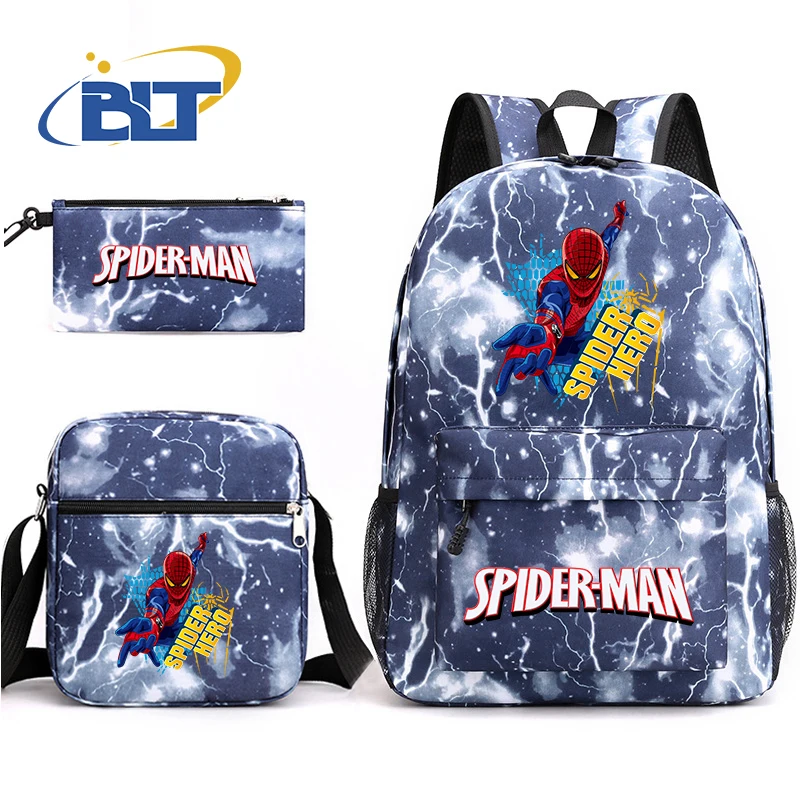 Spiderman Printed Backpack 3-piece Set Student Schoolbag Shoulder Bag Pencil Case Set for Boys