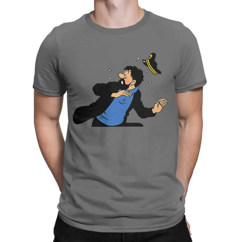 Captain Haddock T shirt men Cotton unique T-shirts crewneck cartoon tee shirt short sleeve tops gift idea