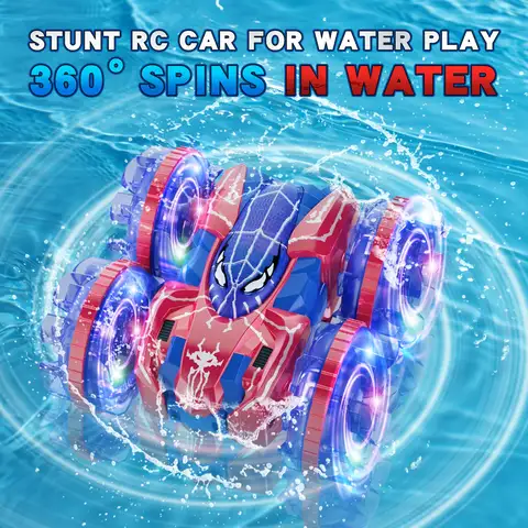 Gesture Sensing RC Stunt Car 360 Degree Rotating Amphibious Hand Gesture Remote Control Car with Lights for Kids Boys Red
