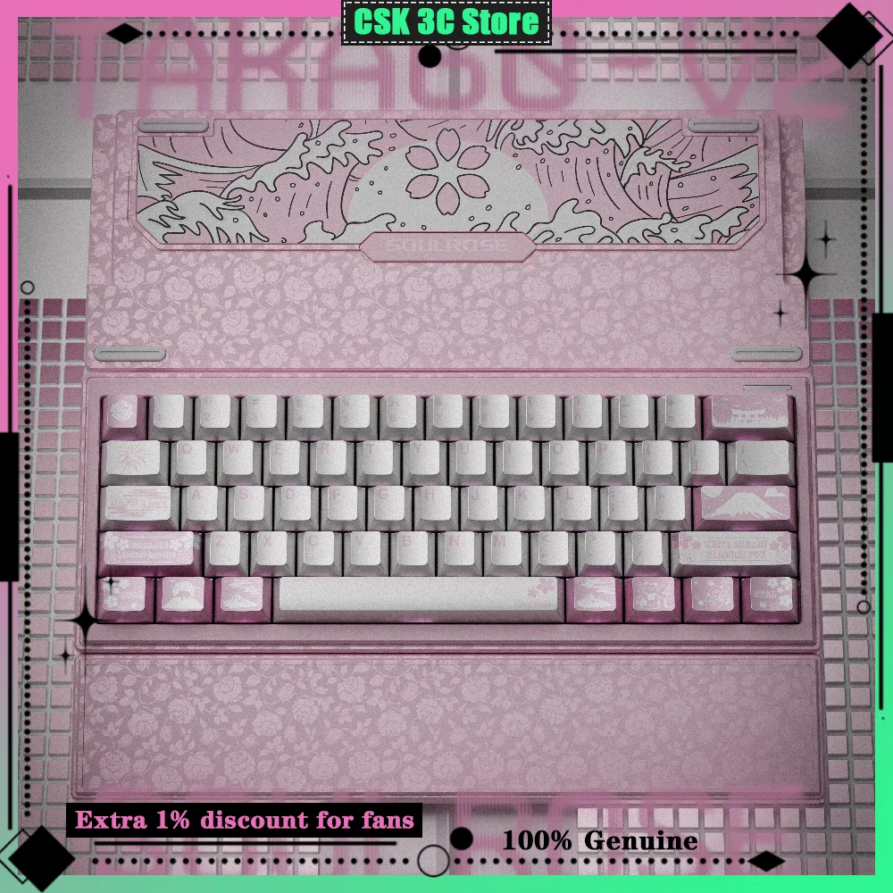 SoulRose White Sakura Pink Spring Theme Keycaps Set 130Keys Metallic Paint Backlit Premium Durable Anti-Grease Surface Keycap