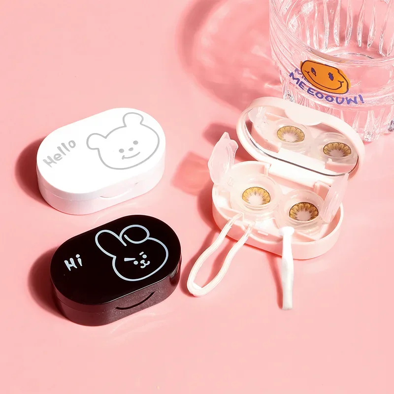 

Cute Rabbit Bear Love Contact Lens Case for Travel Women Press Kit Holder Container Party with Mirror Lenses Box