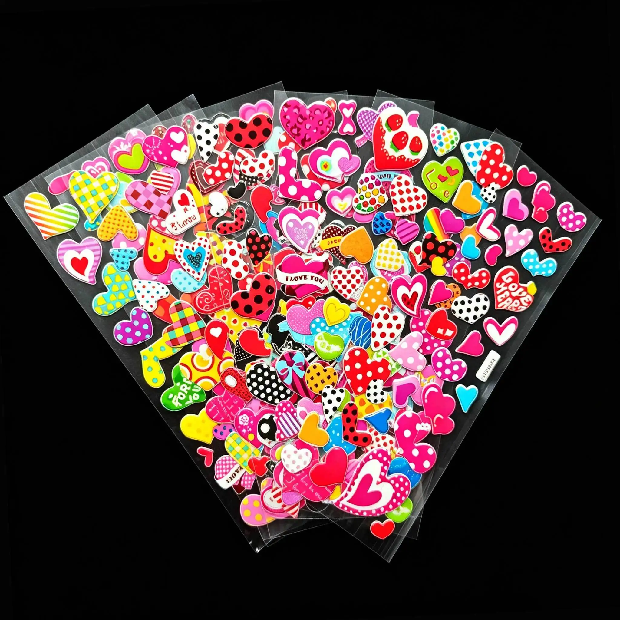 6 Sheets Sweet Heart Shape Bubble Stickers Multicolor Random Pattern Decals for Scrapbooking Album Planner Gift Packaging GYH