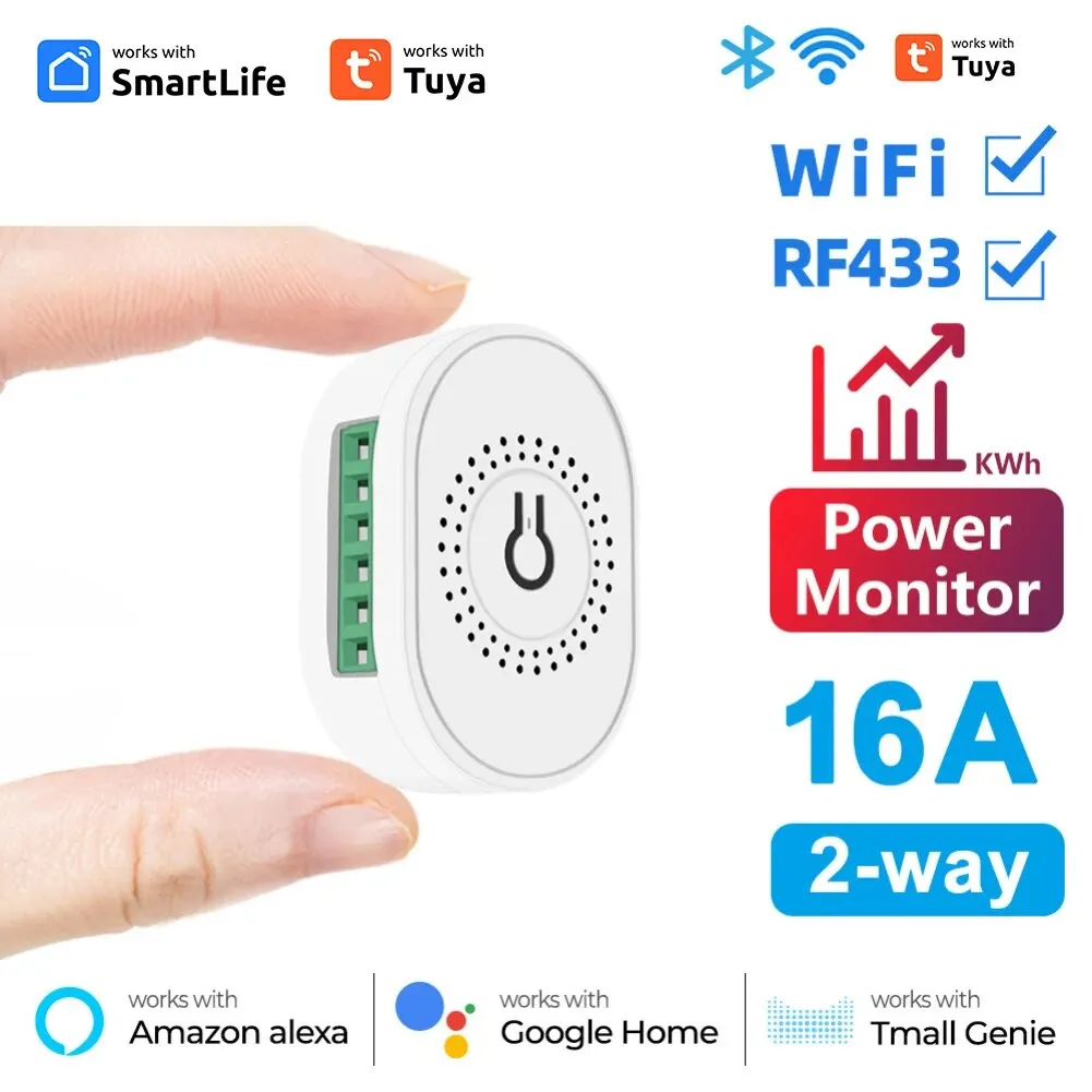 16A Wifi RF433 Smart Mini Switch 2 Way Breaker Smart Life APP Voice Control With Power Monitor Work For Tuya Alexa Google Home