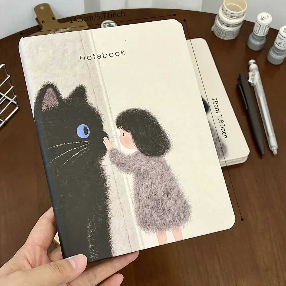 caderno-a5-com-tema-gato-menina-estiloso-diario-portatil-de-capa-dura-pautado-para-estudo-trabalho-e-criatividade-material-de-papelaria-para-estudantes