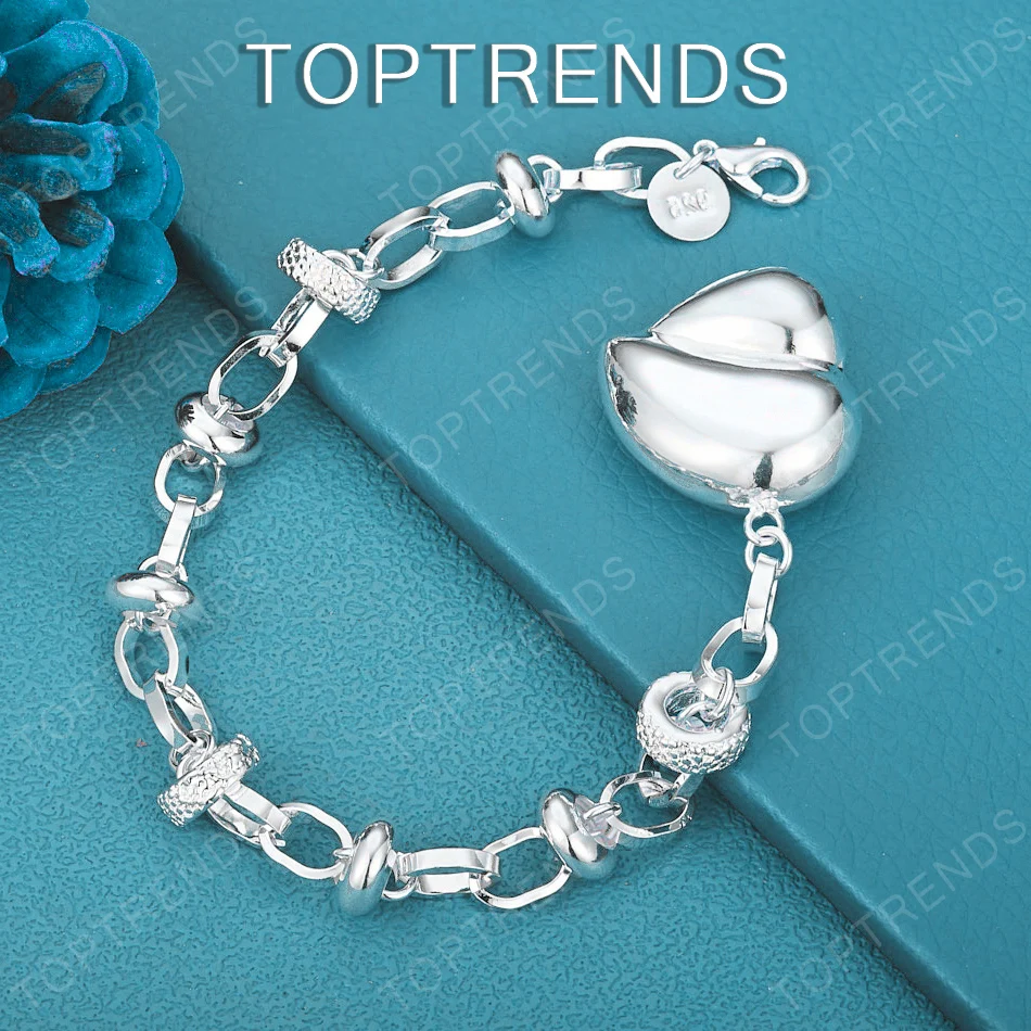 

Wholesale 925 Sterling Silver Smooth Heart Bracelet Women Wedding Party Birthday Gift Fashion High Quality Jewelry Accessories
