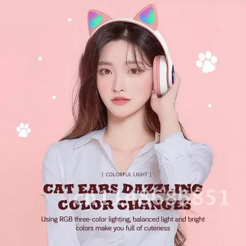 Wireless Cat Ear RGB Headphones Bass Noise Cancelling Adults Kids Girl Bluetooth Headsets Support TF Card Casco With microphone