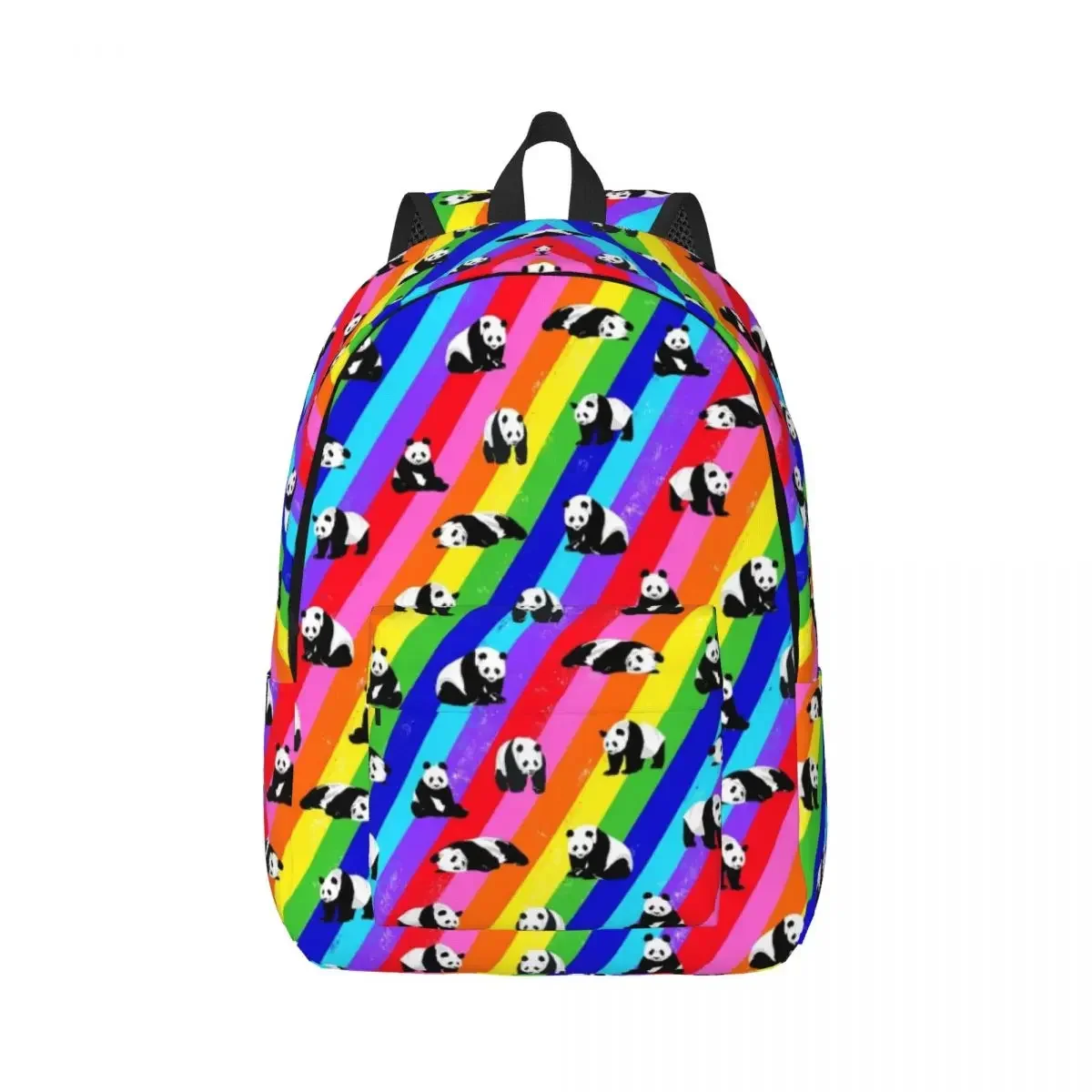 

Casual Canvas Backpack Panda Rainbow Pattern Multi-Compartment Lightweight Bag for School, Hiking, and Everyday