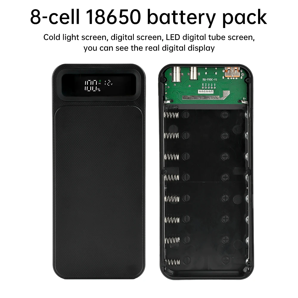 8*18650 Diy Battery Pack Case Type-C USB DC Interface DC 5-12V 18W Adjustable Output Power Box Fast Charging Digital Display