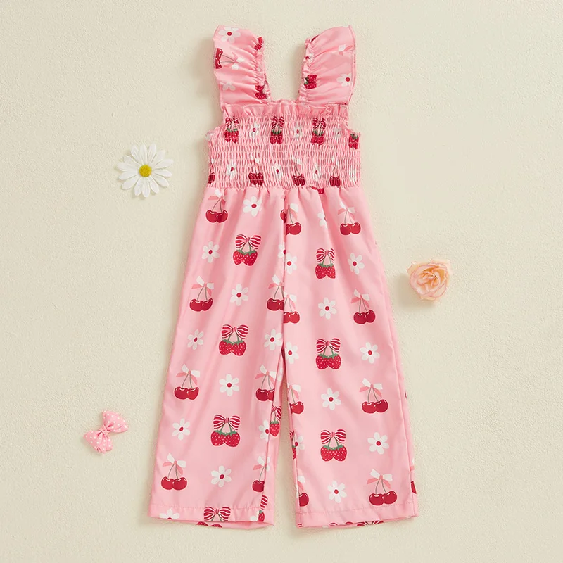 Baby Romper Newborn Kids Baby Girl Summer Clothes Casual Baby Ruffle Sleeveless Strawberry Printed Jumpsuit Girl Baby Overalls