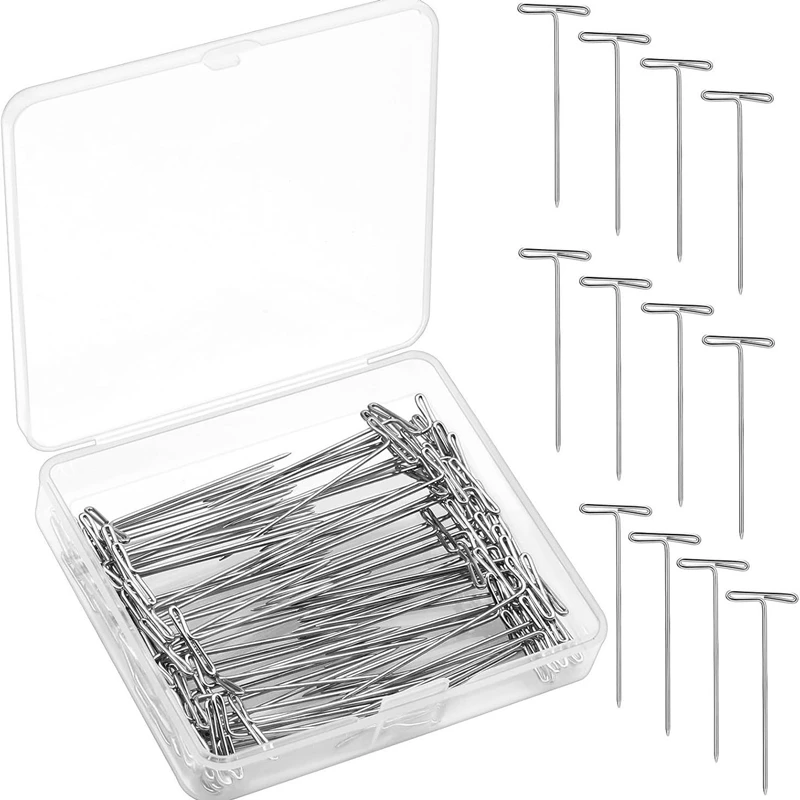 50/100Pcs 27/32/38/45/51MM T Pin Needles Wig Making T Pins for Blocking Knitting Assorted Sizes T-Pins Stainless Steel